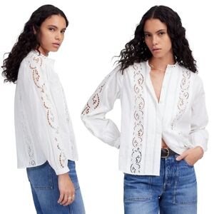 New! Madewell Lace-Inset Pintucked Button-Up Top